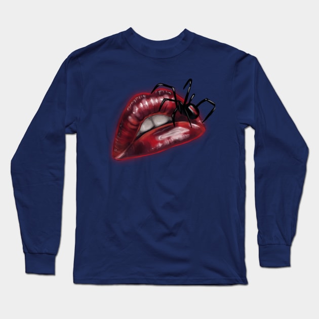 Dark Academia Sexy Spider Red Lips Punk Long Sleeve T-Shirt by ISFdraw